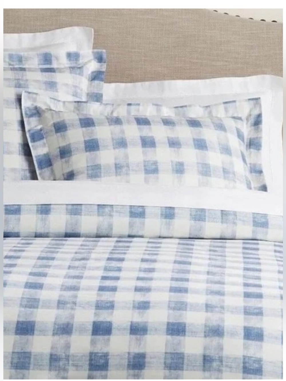Pottery Barn Rhett Blue and White Gingham King Pillow Shams Set of Two
